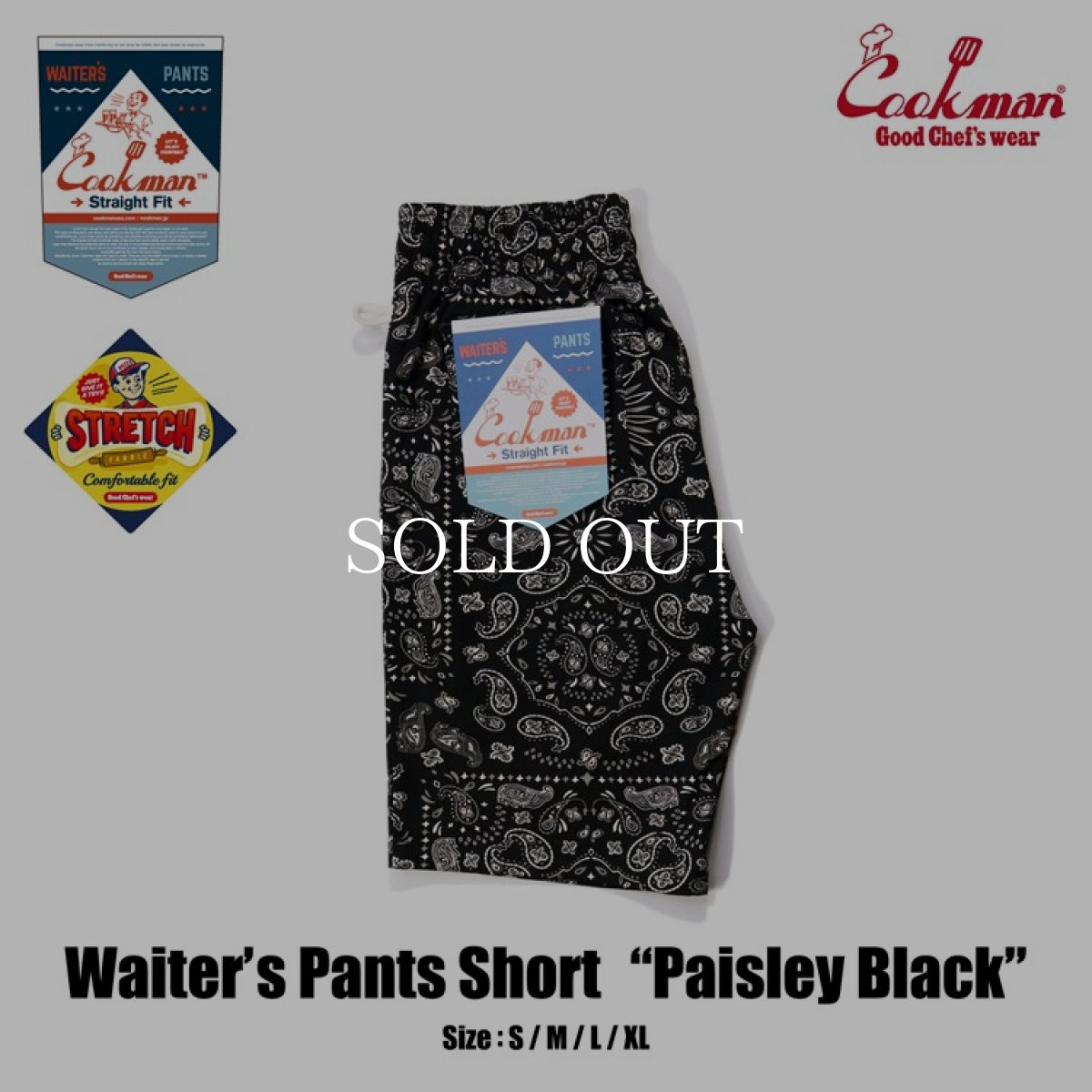 画像1: COOKMAN  ウェイターズパンツ Waiter's Pants Short Paisley Black (Black) (1)