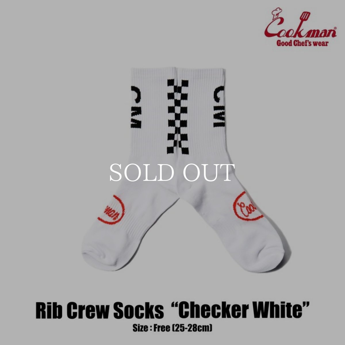 画像1: COOKMAN  ソックス Rib Crew Socks Checker White (White) (1)