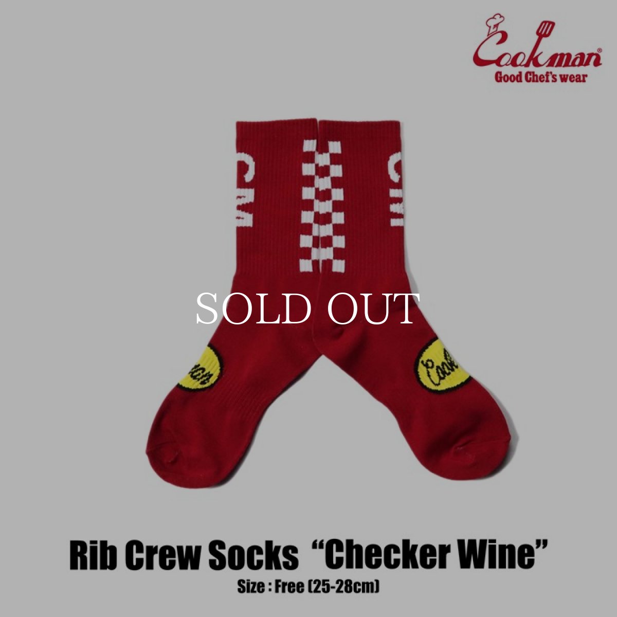 画像1: COOKMAN  ソックス Rib Crew Socks Checker Wine (Wine Red) (1)