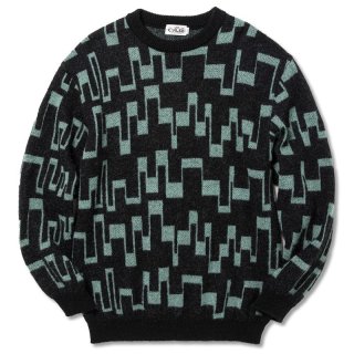 CALEE 7 Gauge jacquard mohair crew neck knit sweater (Black.Blue ...