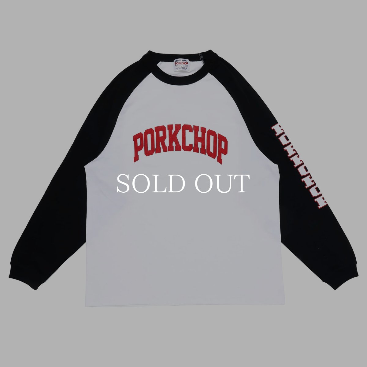 画像1: PORKCHOP GARAGE SUPPLY  COLLEGE RAGLAN L/S TEE (WHITE × BLACK) (1)