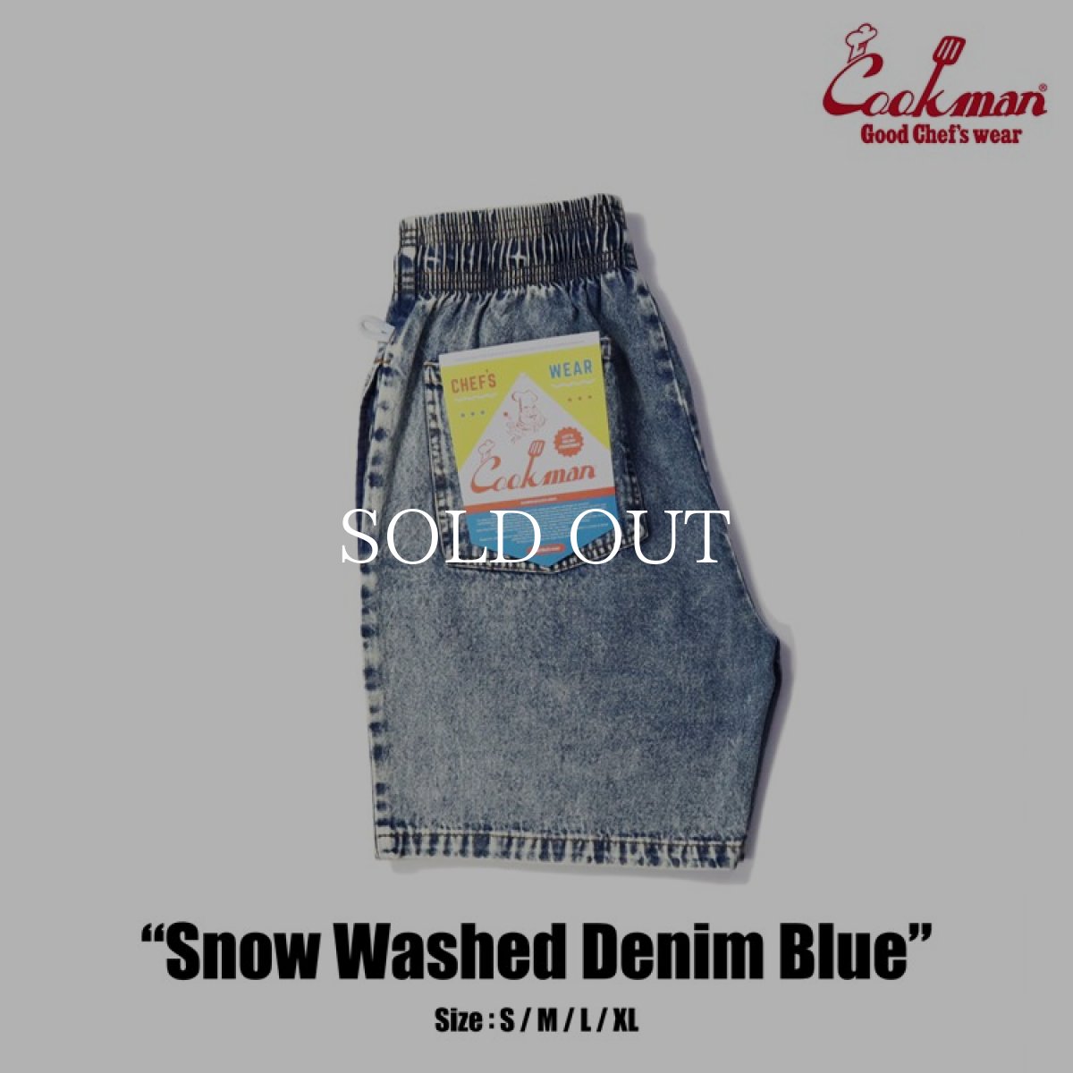 画像1: COOKMAN  Chef Pants Short Snow Washed Denim (Blue) (1)