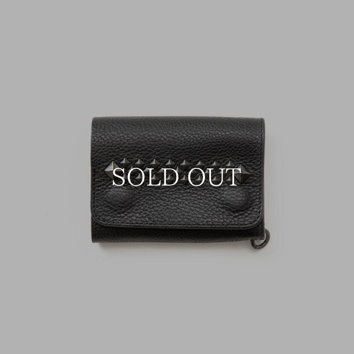 画像1: CALEE  Black studs leather flap half wallet (Black) (1)