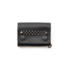 画像1: CALEE  Black studs leather flap half wallet (Black) (1)