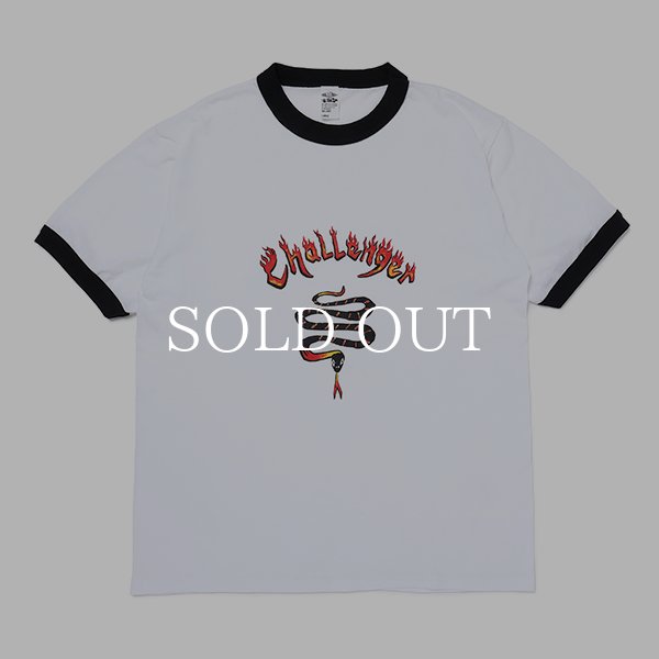 CHALLENGER BURNING SNAKE RINGER TEE (WHITE×BLACK) CLG-TS 023-010