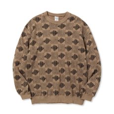 画像1: CALEE  AFRICAN CHECK PATTERN CREW NECK SW (ASH BROWN) (1)