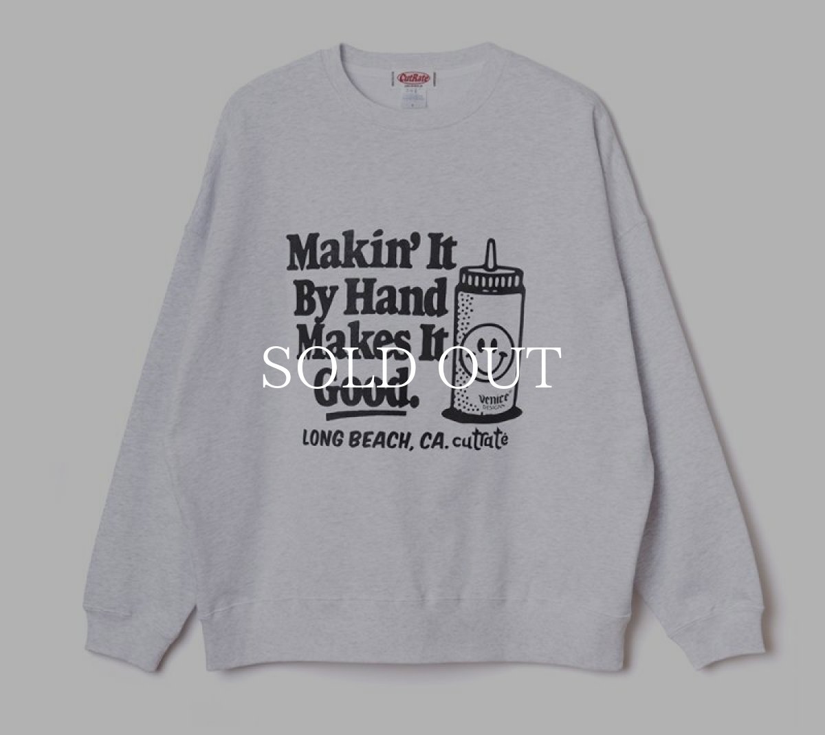 画像1: CUTRATE  ×VENICE8 COFFEE HOUSE SMILEY FACE DISPENSER DROP CREW NECK SWEAT (GRAY) (1)