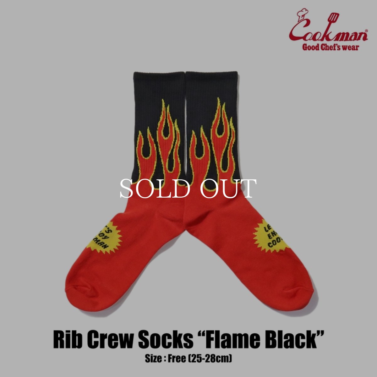 画像1: COOKMAN  ソックス Rib Crew Socks Flame Black (1)