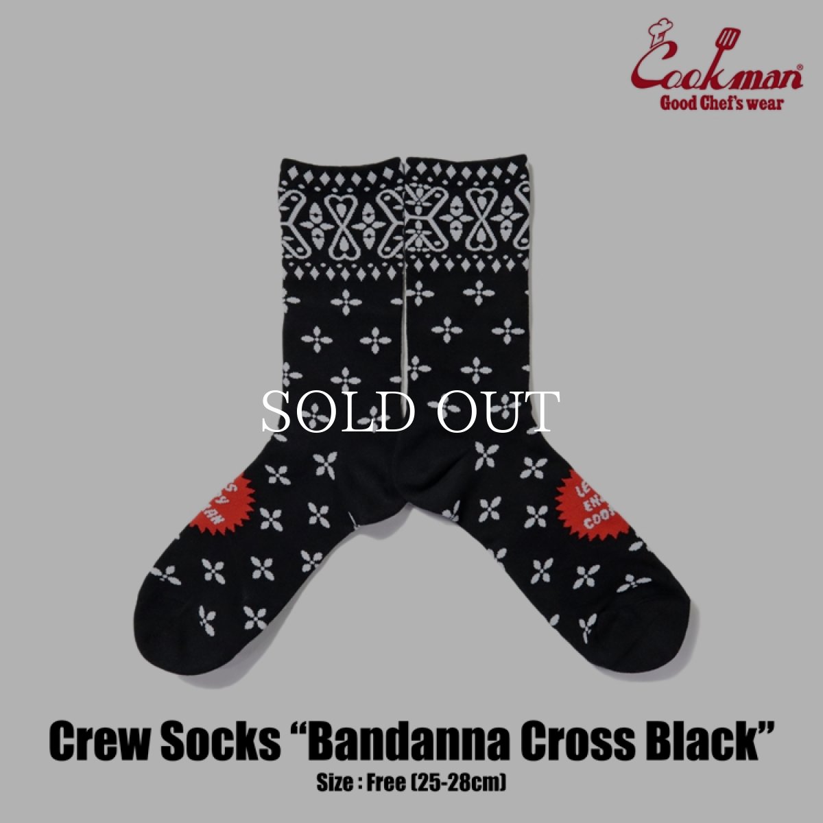 画像1: COOKMAN  ソックス Crew Socks Bandanna Cross Black (1)