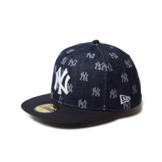 画像1: NEW ERA  59FIFTY Denim Monogram ニューヨーク・ヤンキース インディゴデニム (1)