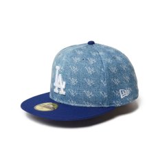 画像1: NEW ERA  59FIFTY Denim Monogram ロサンゼルス・ドジャース ウォッシュドデニム ダークロイヤルバイザー (1)