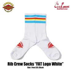 画像1: COOKMAN  Rib Crew Socks FAT Logo White (1)