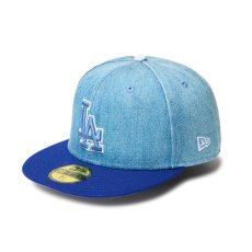 画像1: NEW ERA  59FIFTY MLB Denim 2-Tone ロサンゼルス・ドジャース ウォッシュドデニム ダークロイヤルバイザー (1)