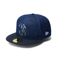 画像1: NEW ERA  59FIFTY MLB Denim 2-Tone ニューヨーク・ヤンキース インディゴデニム ネイビーバイザー (1)