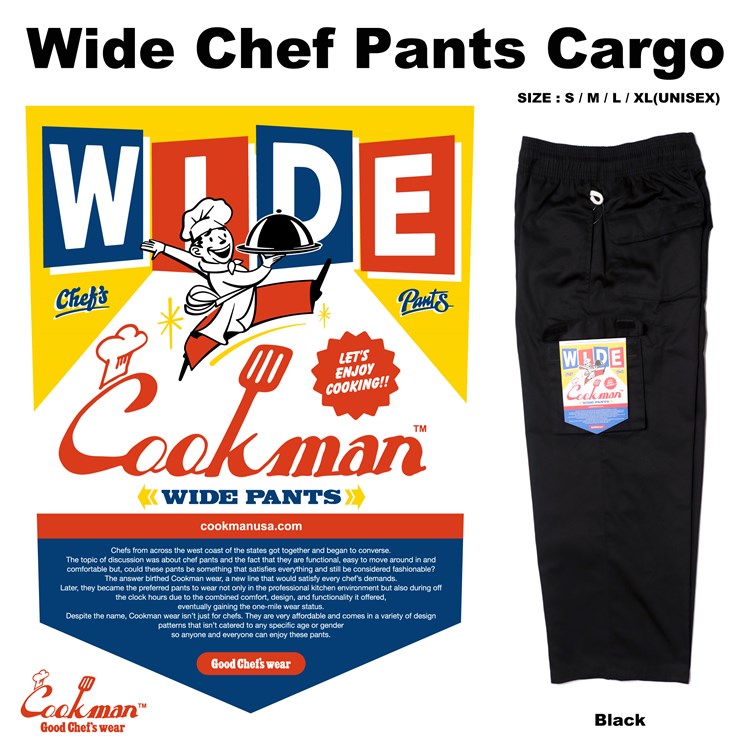 COOKMAN Wide Chef Pants Cargo Black (Black) 231-11868 公式通販