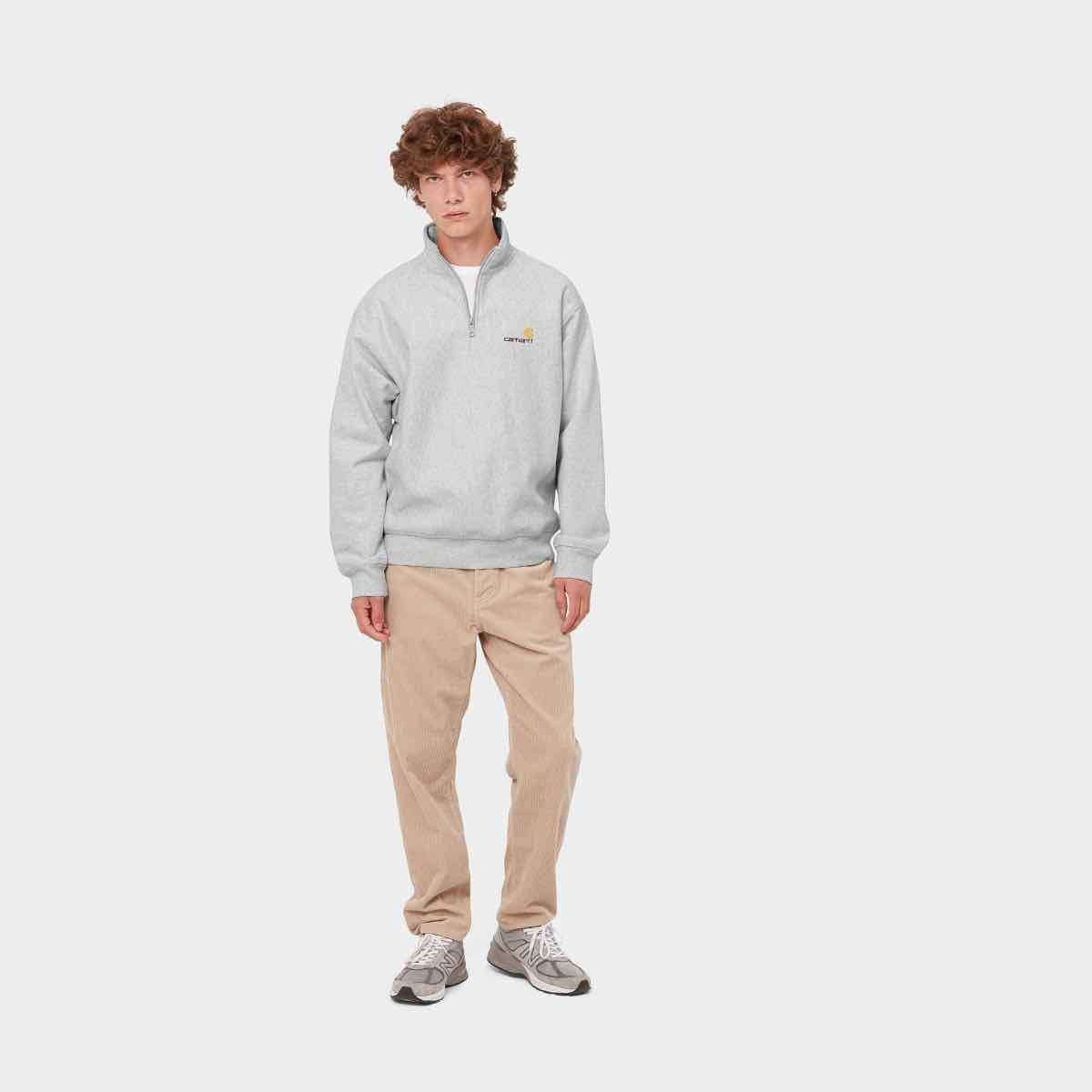 CARHARTT WIP HALF ZIP AMERICAN SCRIPT SWEATSHIRT (Ash Heather