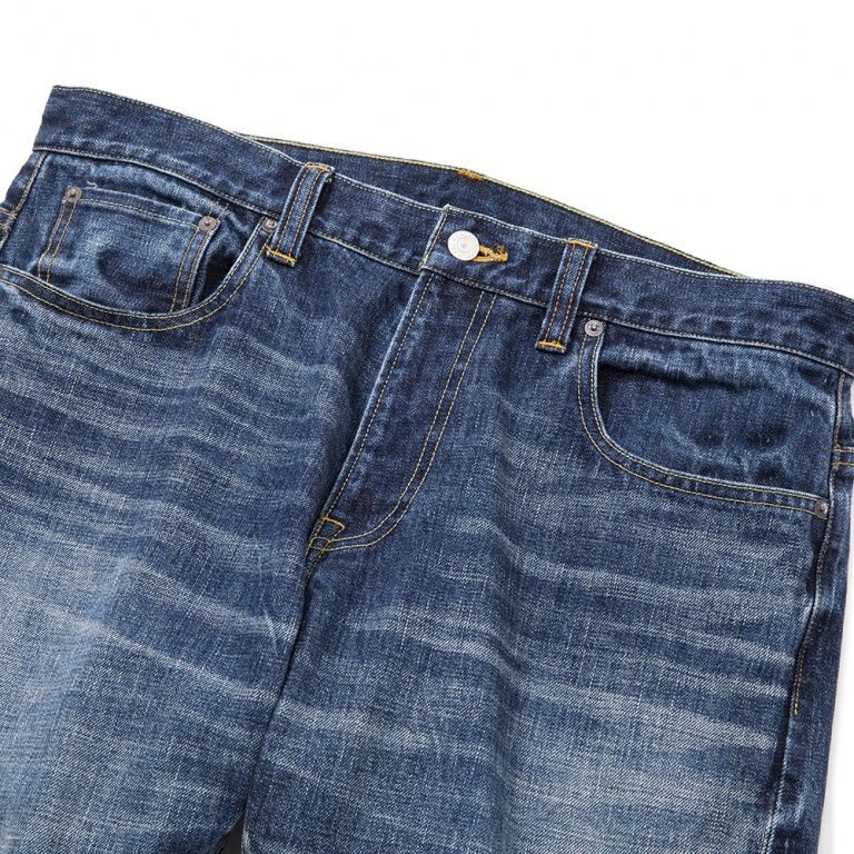 CALEE Vintage reproduct tapered used denim pants (Used Indigo Blue