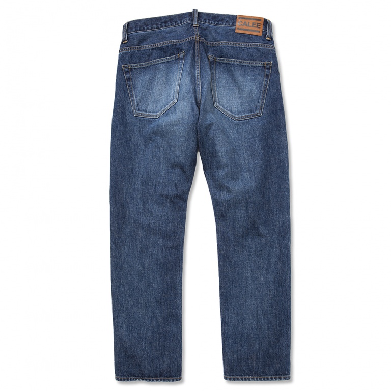 CALEE Vintage reproduct tapered used denim pants (Used Indigo Blue