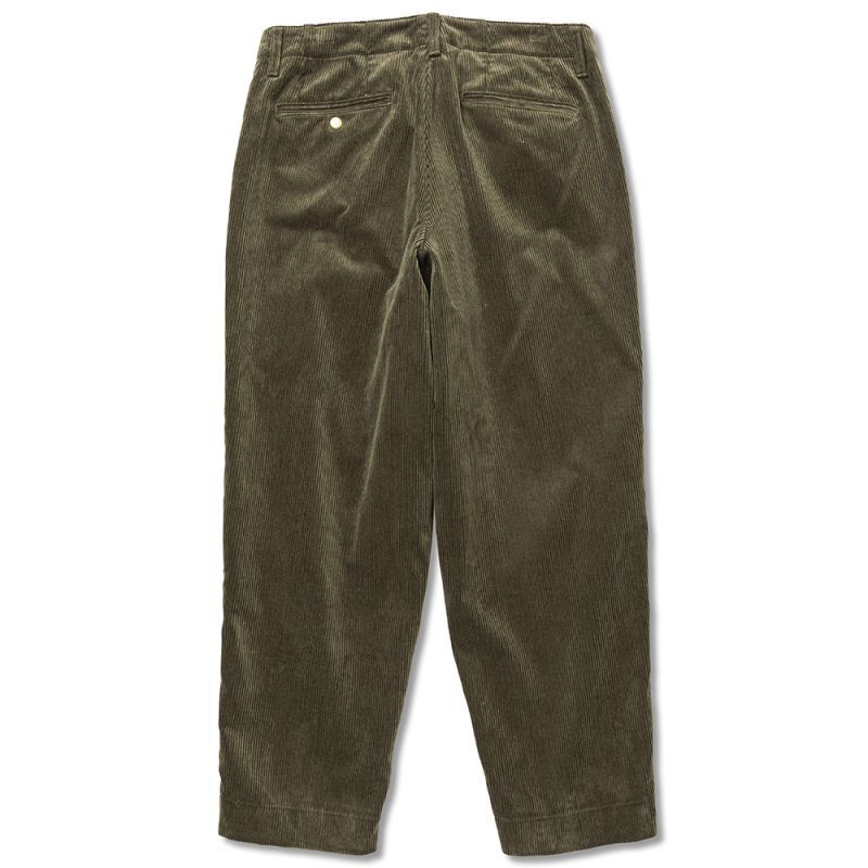 CALEE Corduroy wide shilhouette tapered tuck trousers (Olive) CL