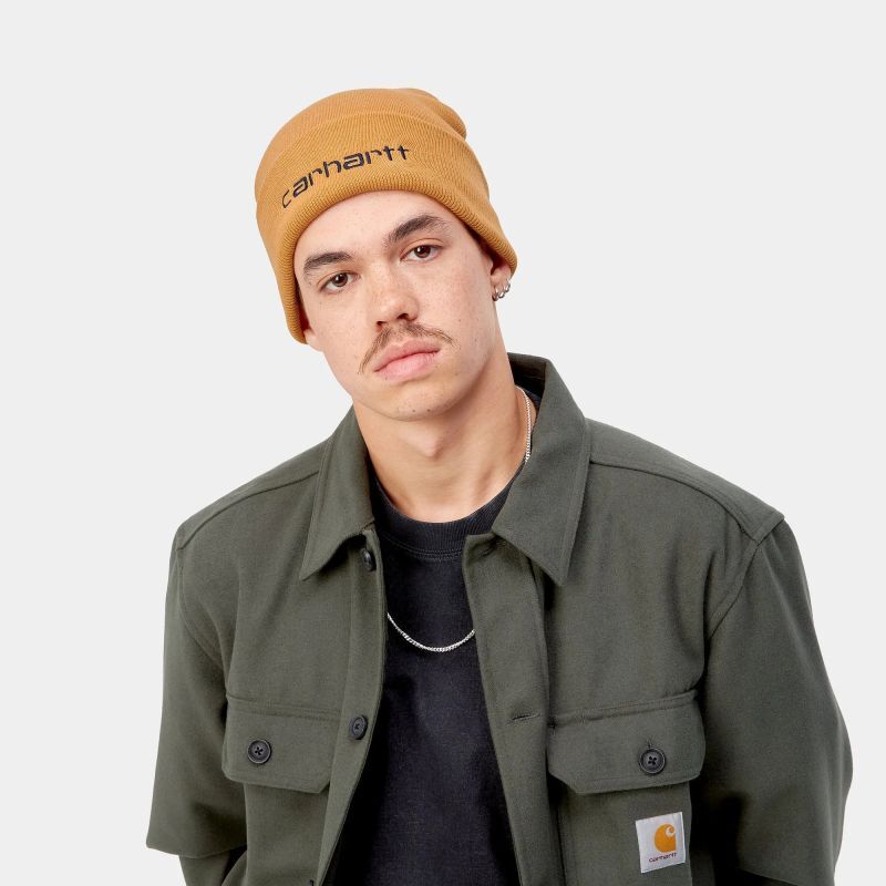 CARHARTT WIP SCRIPT BEANIE (Ochre / Dark Navy) I030884 公式通販