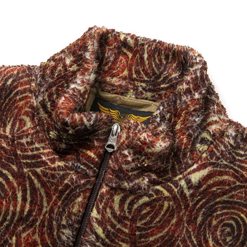 CALEE Allover spiral pattern fleece jacket (Beige.Burgundy) CL