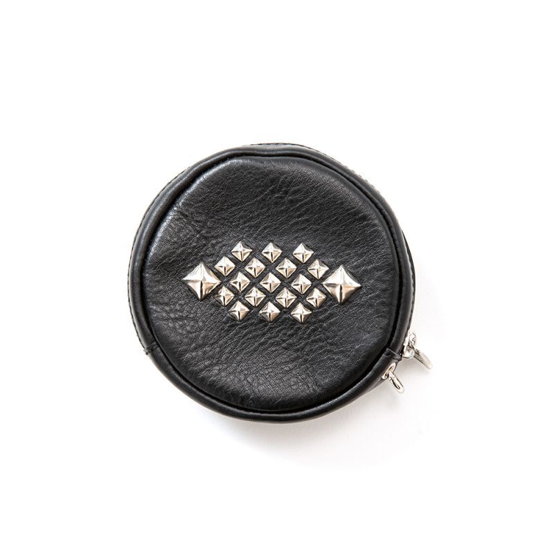 CALEE Studs leather round type multi pouch (Black) CL-23SS003L&A-L