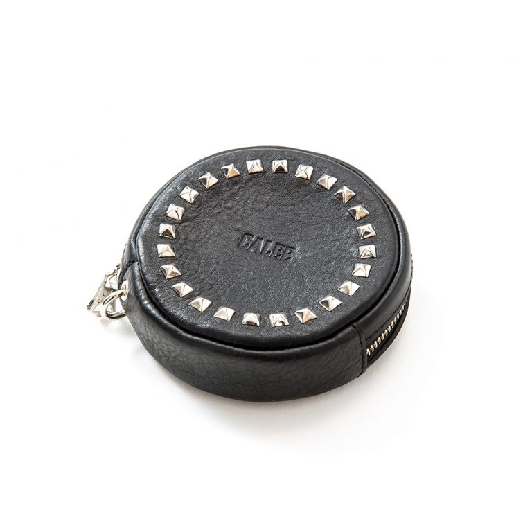 CALEE Studs leather round type multi pouch (Black) CL-23SS003L&A-L