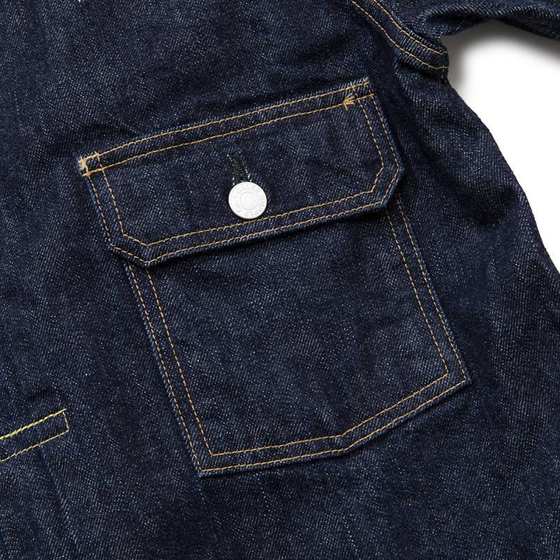 CALEE 1st type no collar denim jacket -one wash- (Ow Indigo blue