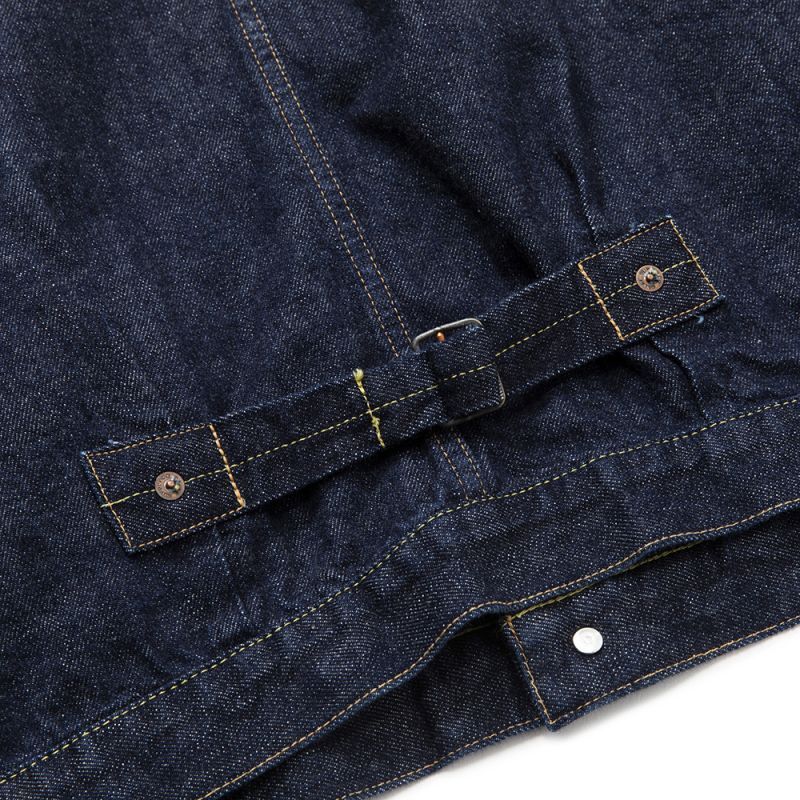 CALEE 1st type no collar denim jacket -one wash- (Ow Indigo blue