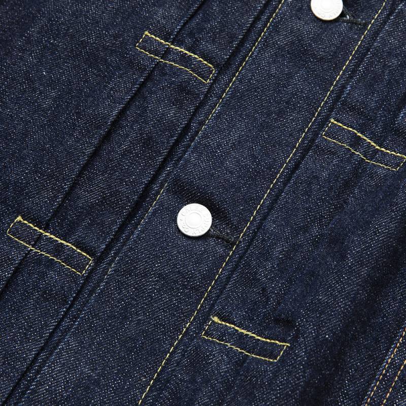 CALEE 1st type no collar denim jacket -one wash- (Ow Indigo blue