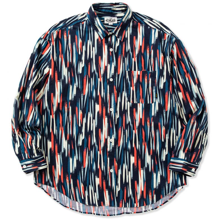 CALEE Brush handle pattern over silhouette L/S shirt (Navy) CL