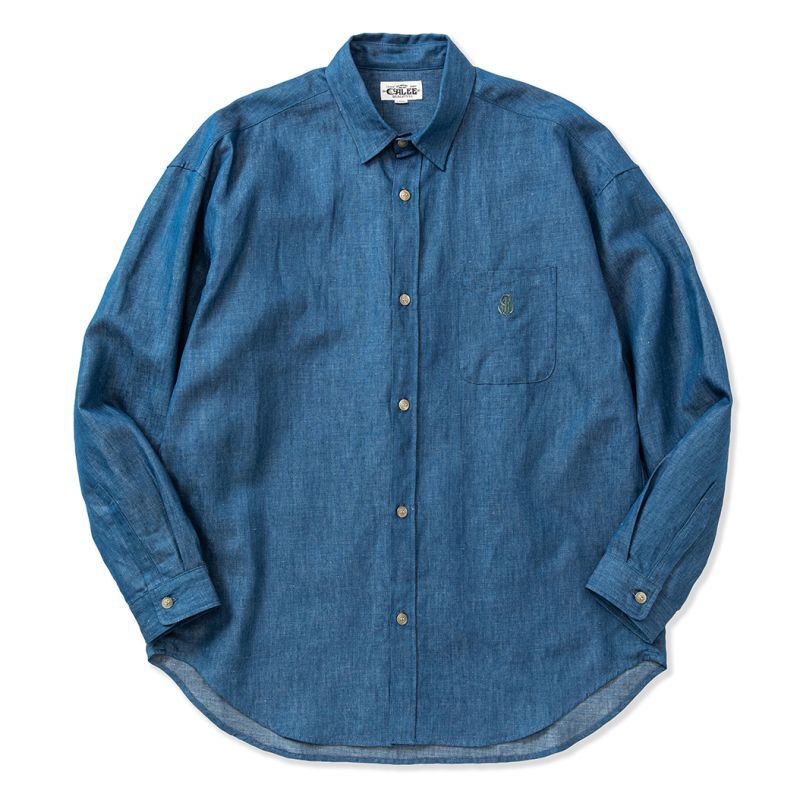 CALEE C/L Embroidery over silhouette L/S shirt (Indigo blue) CL