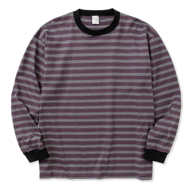 CALEE Drop shoulder narrow pitch border L/S cutsew (Black.Purple