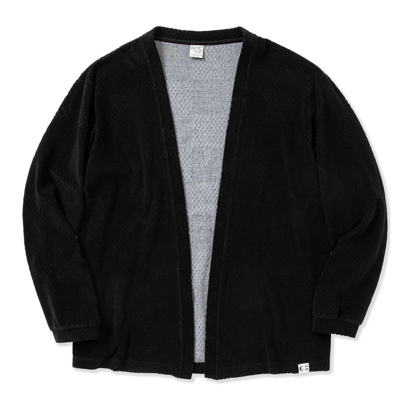 CALEE CALEE Checker pile jacquard shirt cardigan (Black) CL