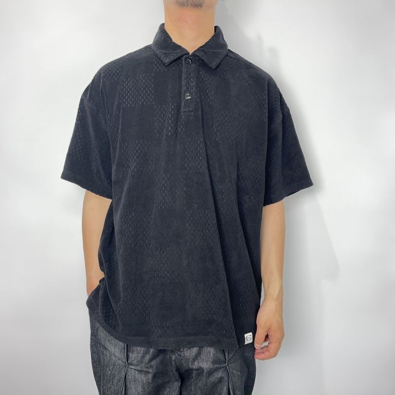CALEE CALEE Checker pile jacquard wide silhouette polo shirt