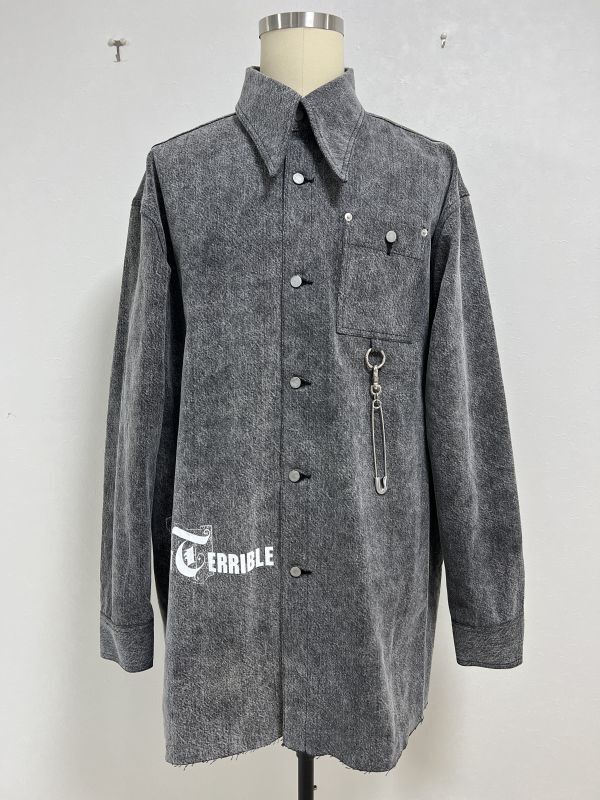 KIDILL OVERSIZE DENIM SHIRT MULTI PRINT CHEMICAL WASH (BLACK