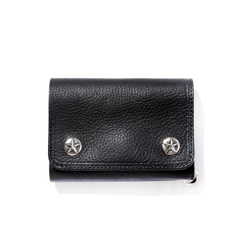 CALEE Silver star concho flap leather half wallet (Black) CL